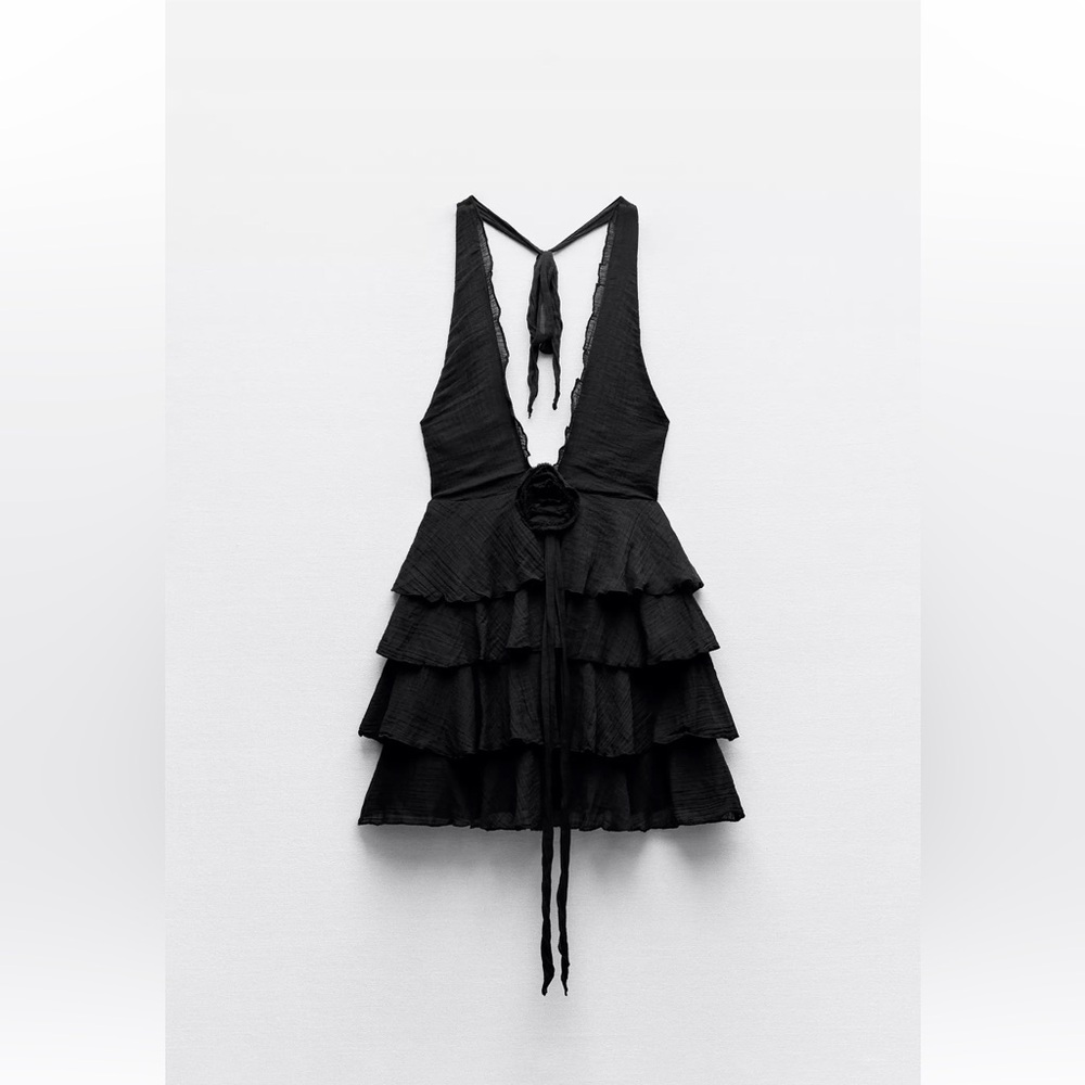 Zara Black Backless Tiered Dress xs nwot